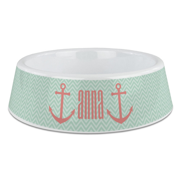 Custom Chevron & Anchor Plastic Dog Bowl - Large (Personalized)