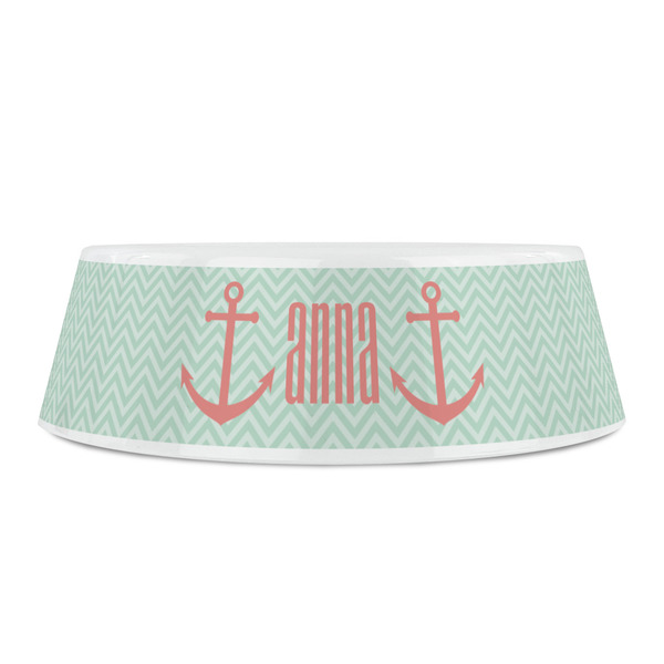 Chevron & Anchor Plastic Pet Bowls - Small - FRONT