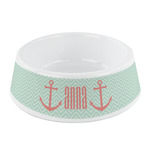 Chevron & Anchor Plastic Dog Bowl - Small (Personalized)