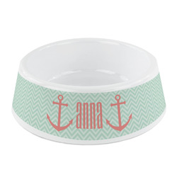 Chevron & Anchor Plastic Dog Bowl - Small (Personalized)