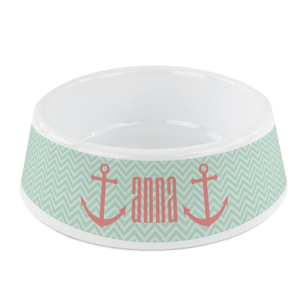 Custom Chevron & Anchor Plastic Dog Bowl - Small (Personalized)