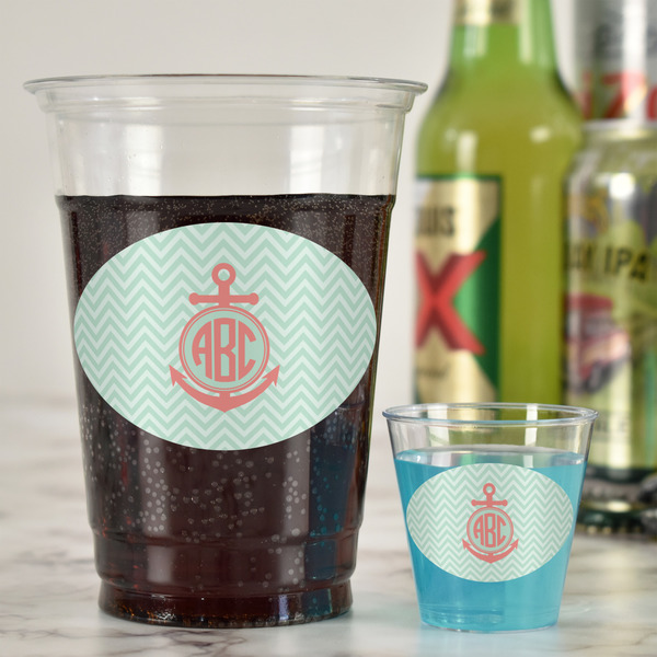 Chevron & Anchor Plastic Shot Glasses - In Context