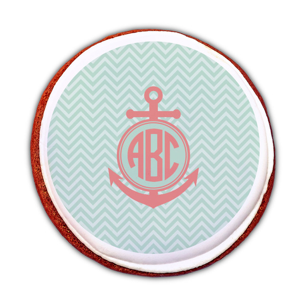 Chevron & Anchor Printed Icing Circle - Medium - On Cookie