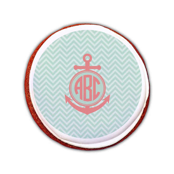 Chevron & Anchor Printed Icing Circle - Small - On Cookie
