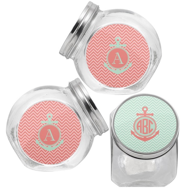 Chevron & Anchor Puppy Treat Jar - Top Left Right