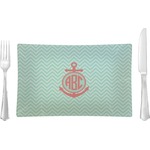 Chevron & Anchor Rectangular Glass Lunch / Dinner Plate - Single or Set (Personalized)