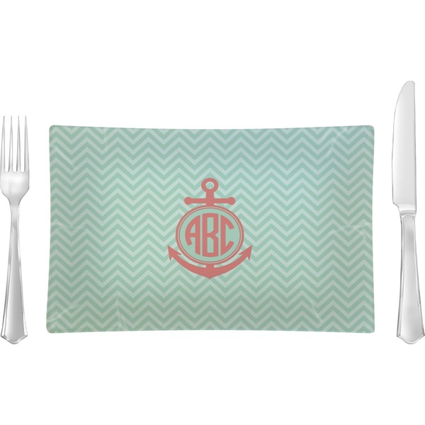 Custom Chevron & Anchor Rectangular Glass Lunch / Dinner Plate - Single or Set (Personalized)