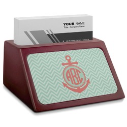 Chevron & Anchor Red Mahogany Business Card Holder (Personalized)