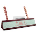 Chevron & Anchor Red Mahogany Nameplate with Business Card Holder (Personalized)