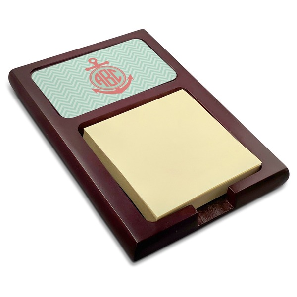 Custom Chevron & Anchor Red Mahogany Sticky Note Holder (Personalized)