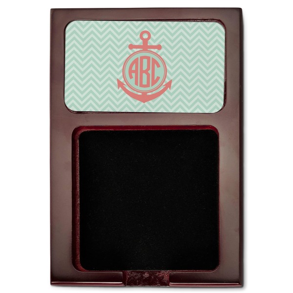 Chevron & Anchor Red Mahogany Sticky Note Holder - Flat