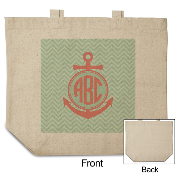 Chevron & Anchor Reusable Cotton Grocery Bag - Front & Back View