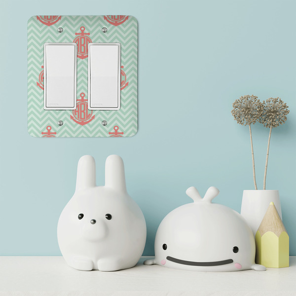 Chevron & Anchor Rocker Light Switch Covers - Double - IN CONTEXT