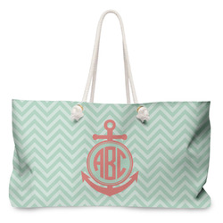 Chevron & Anchor Large Tote Bag with Rope Handles (Personalized)