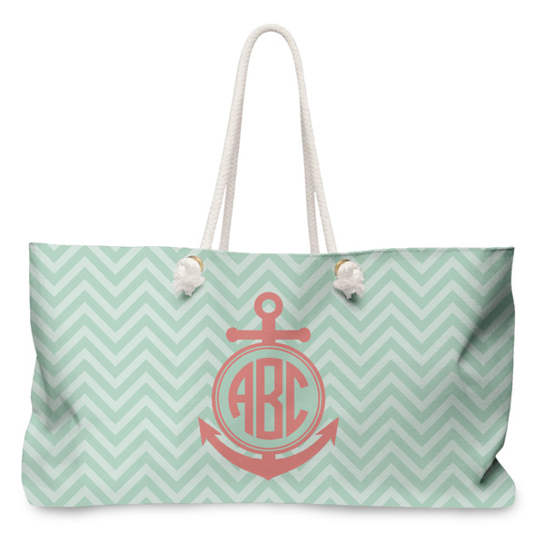 Custom Chevron & Anchor Large Tote Bag with Rope Handles (Personalized)