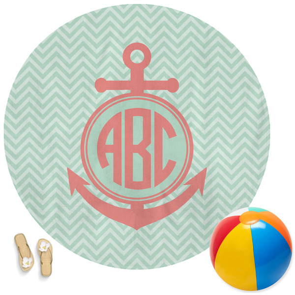 Custom Chevron & Anchor Round Beach Towel (Personalized)
