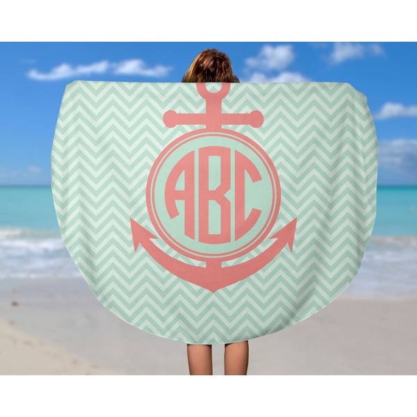 Chevron & Anchor Round Beach Towel - In Use
