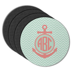 Chevron & Anchor Round Rubber Backed Coasters - Set of 4 (Personalized)