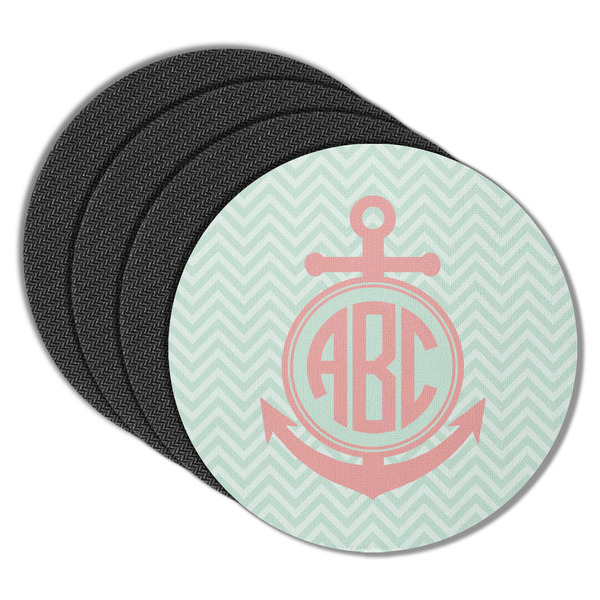 Custom Chevron & Anchor Round Rubber Backed Coasters - Set of 4 (Personalized)