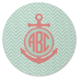 Chevron & Anchor Round Rubber Backed Coaster (Personalized)