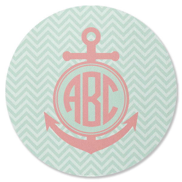 Custom Chevron & Anchor Round Rubber Backed Coaster (Personalized)