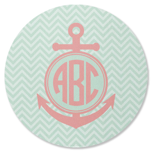 Chevron & Anchor Round Coaster Rubber Back - Single
