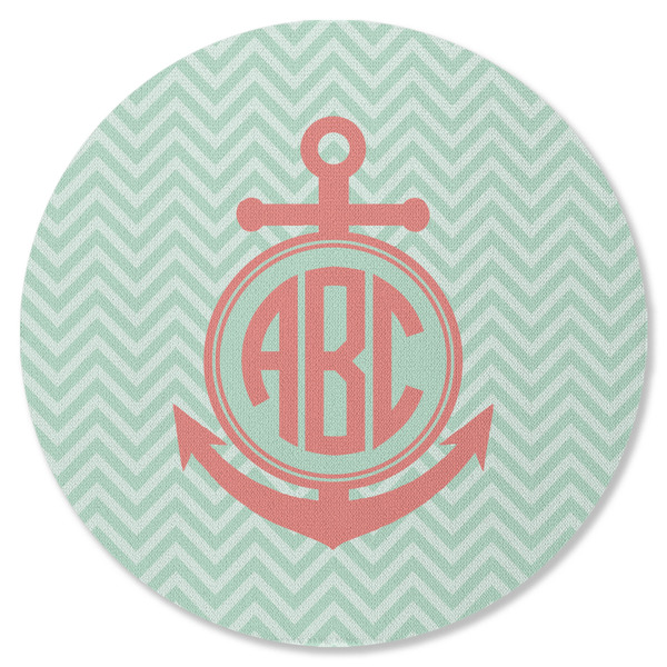 Custom Chevron & Anchor Round Rubber Backed Coaster (Personalized)