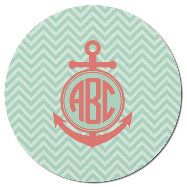 Chevron & Anchor Round Fridge Magnet - FRONT