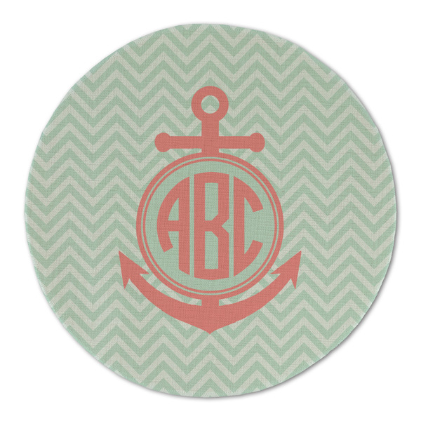 Chevron & Anchor Round Linen Placemats - FRONT (Double Sided)