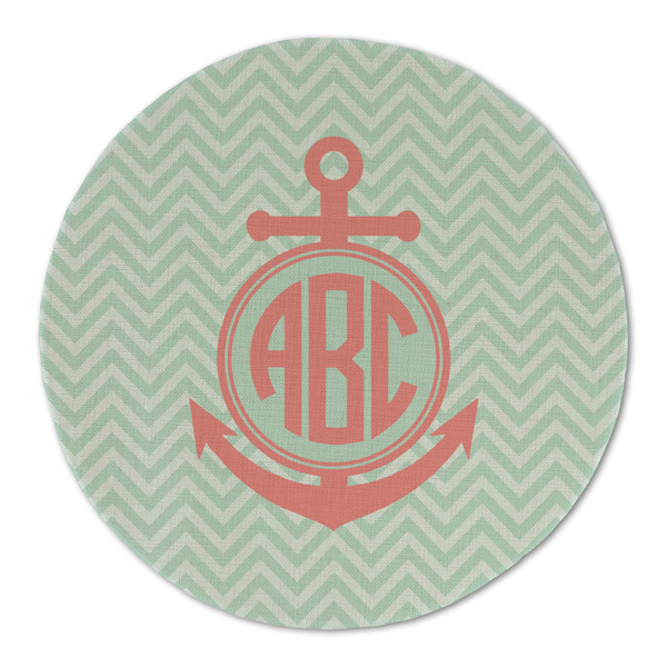 Custom Chevron & Anchor Round Linen Placemat - Single Sided (Personalized)