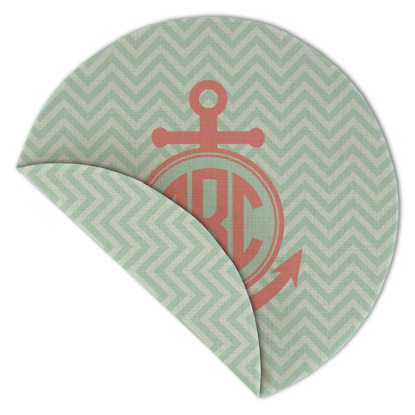 Chevron & Anchor Round Linen Placemats - Front (folded corner double sided)
