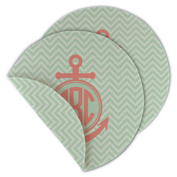 Chevron & Anchor Round Linen Placemat - Double Sided (Personalized)