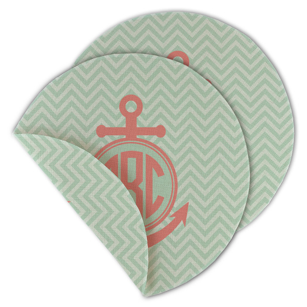 Custom Chevron & Anchor Round Linen Placemat - Double Sided (Personalized)