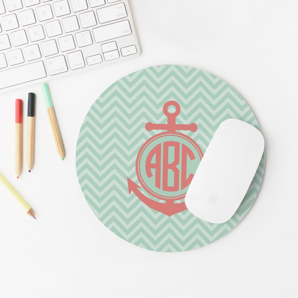 Chevron & Anchor Round Mousepad - LIFESTYLE 2