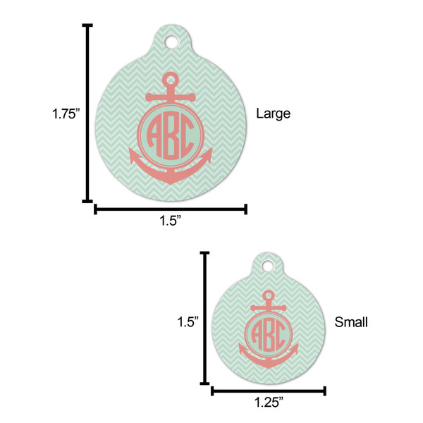 Chevron & Anchor Round Pet ID Tag - Large - Comparison Scale
