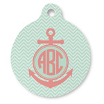 Chevron & Anchor Round Pet ID Tag - Large (Personalized)