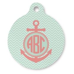 Chevron & Anchor Round Pet ID Tag (Personalized)