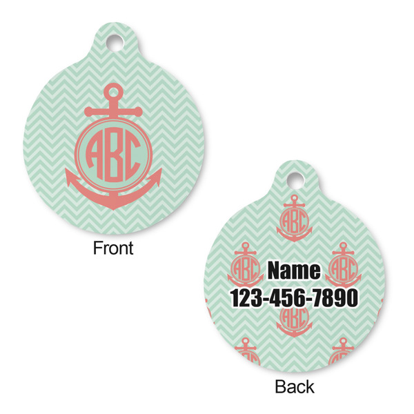 Chevron & Anchor Round Pet Tag - Front & Back