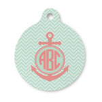 Chevron & Anchor Round Pet ID Tag - Small (Personalized)