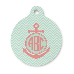 Chevron & Anchor Round Pet ID Tag - Small (Personalized)