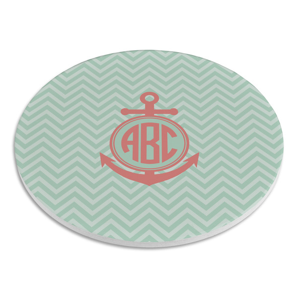 Chevron & Anchor Round Stone Trivet - Angle View