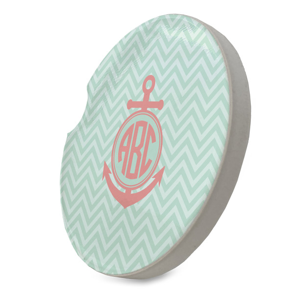 Chevron & Anchor Sandstone Car Coaster - STANDING ANGLE
