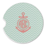Chevron & Anchor Sandstone Car Coaster - Single (Personalized)