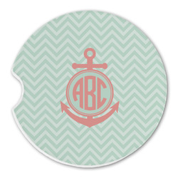 Chevron & Anchor Sandstone Car Coaster - Single (Personalized)