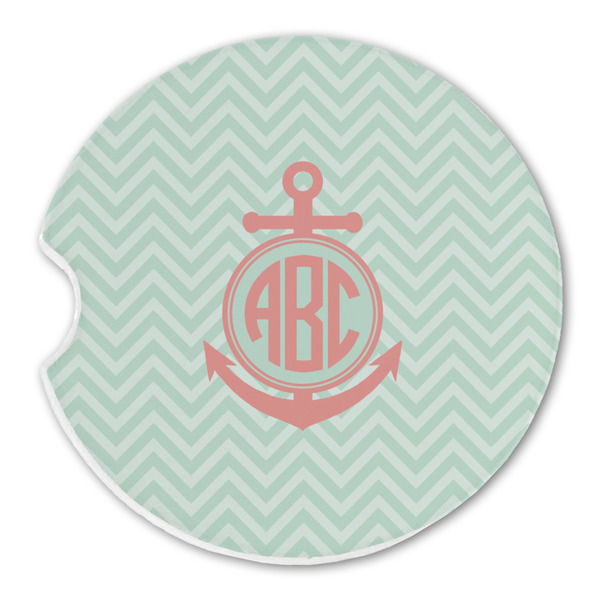 Custom Chevron & Anchor Sandstone Car Coaster - Single (Personalized)