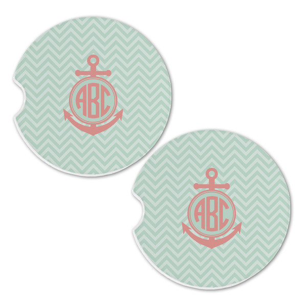 Chevron & Anchor Sandstone Car Coasters - Set of 2
