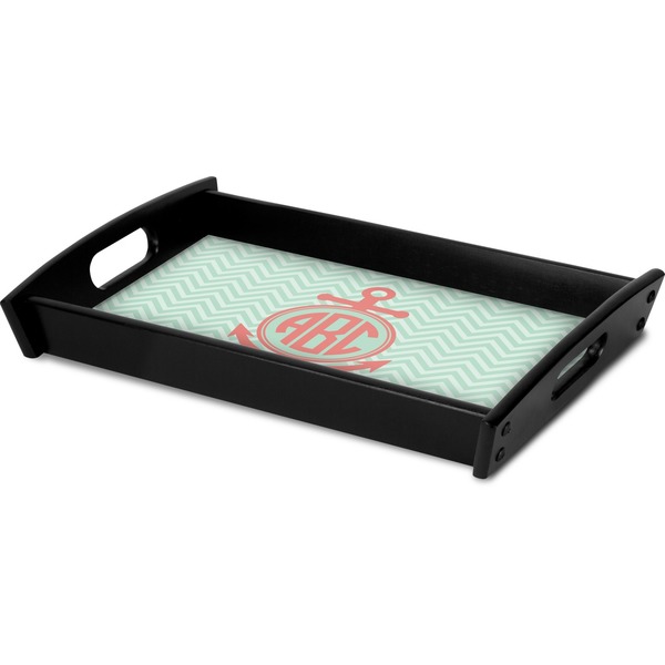 Chevron & Anchor Serving Tray Black - Corner