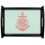 Chevron & Anchor Black Wooden Tray - Large (Personalized)