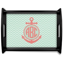 Chevron & Anchor Black Wooden Tray - Large (Personalized)