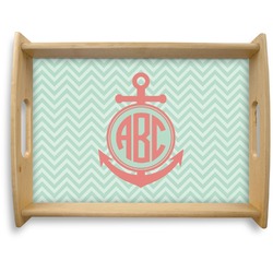 Chevron & Anchor Natural Wooden Tray - Large (Personalized)